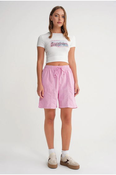 Mixray High Waist Cotton Drawstring Mini Shorts