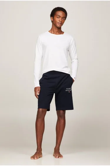 تيشيرت تومي هيلفيغر قطن أبيض بكسرات بأكمام طويلة