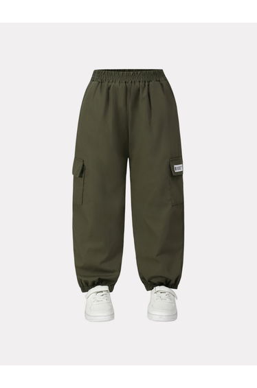 Girls Solid Elastic Waist Pocket Detail Pants