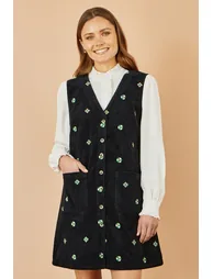 Yumi Black Flower Embroidered Button Up Pinafore Dress - 5