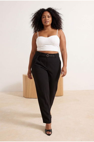 Black Belt Li Cigarette Woven Large Size Fabric Pants