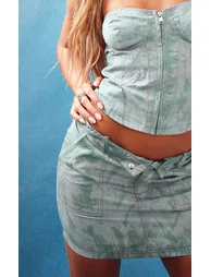 Khaki Vintage Wash Twill Fold Over Waistband Mini Skirt - 4