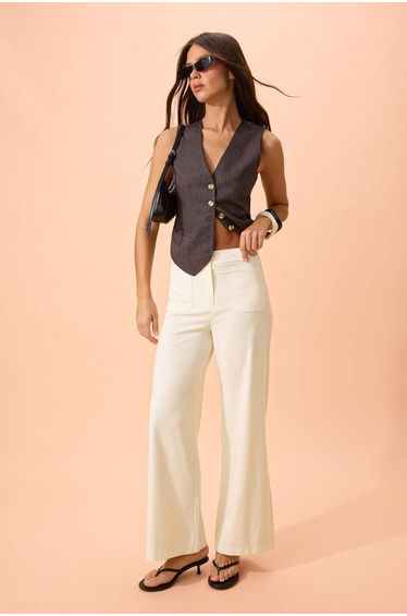 White Gabardine Pocket Detailed Trousers