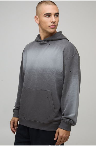 Charcoal Oversized Washed Loopback Hoodie - charcoal