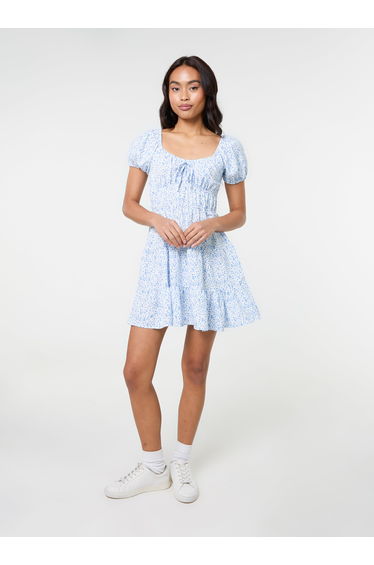 Puff Sleeve Printed Mini Dress