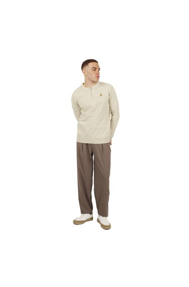 Brave Soul Mens Knitted Quarter Zip Long-Sleeved Polo Shirt - Oat