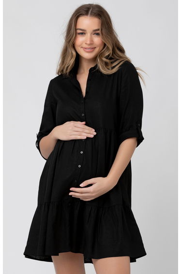 Adel Linen Maternity and Nursing Dress (Black)