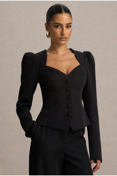 Olympia | Black Sweetheart-Neck Tailored Top