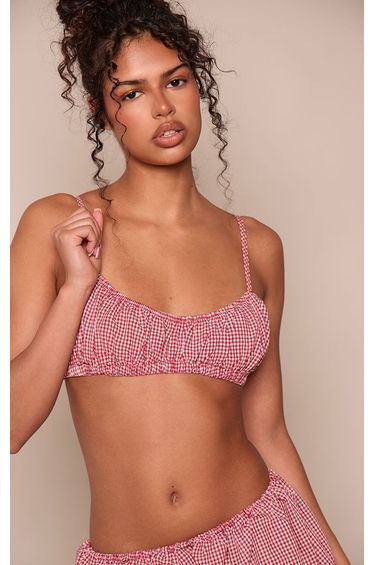 Red Gingham Ruched Bralette Co-ord