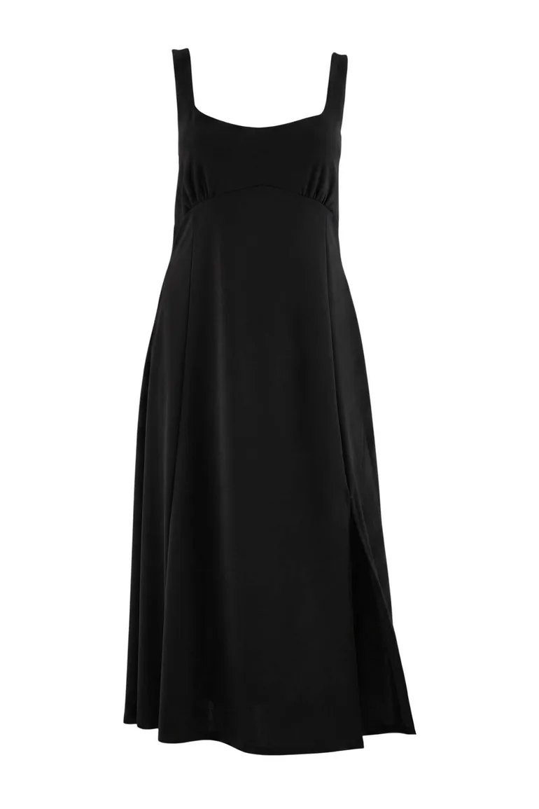 Black A-Line/A Bell Form Sweetheart Neck Sleeveless Maxi Scuba Crepe Knitted Plus Size Dress - 2