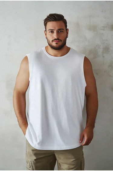 White Plus Size Basic Tank Top - 100% Cotton, Regular Fit
