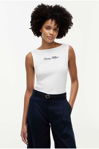 Classic Script Boat-Nk Vest Top White