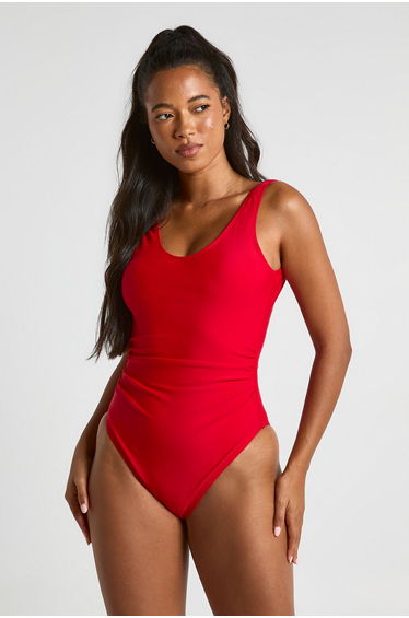 Tummy Control Scoop Swimsuit - red