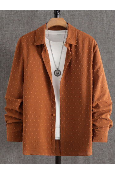 Men Rust Texture Long Sleeve Shirt