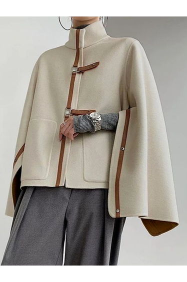Long Sleeves Loose Buckle High Neck Outerwear