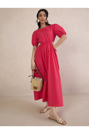 Poplin Cut-Out Waist Detail A-Line Maxi Dress