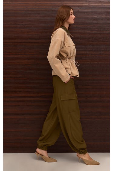 Khaki Woven Elasticated Hem Cargos