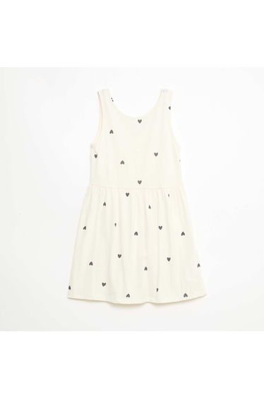 All-Over Cotton Knit Dress with Thin Straps BEIGE