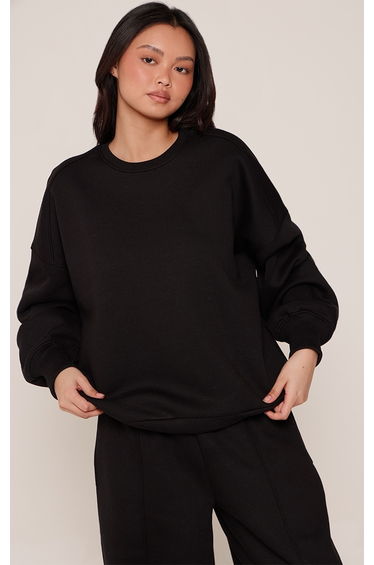 Black Balloon Sleeve Oversized Sweatshirt