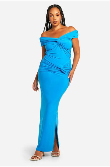 Plus Double Slinky Twist Detail Maxi Skirt
