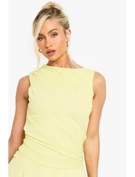 Floral Mesh Ruched Detail Skater Mini Dress - lemon - 3