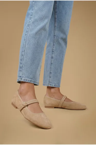 Buffy Faux Suede Square Toe Mary Jane Padded Ballet Pumps