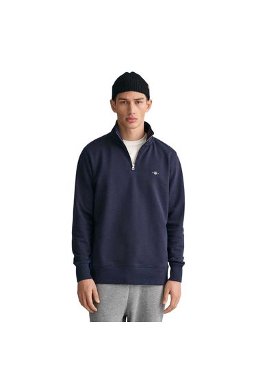 Gant Mens Embroidered Logo Half Zip Sweatshirt - Evening Blue