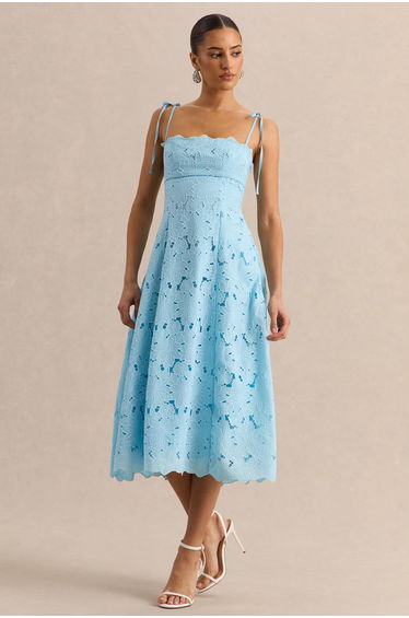 Anna | Powder Blue Square-Neck Midi Dress