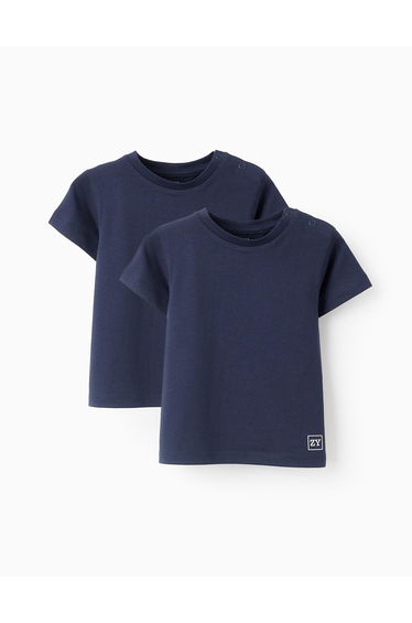 Pack of 2 Plain Cotton T-shirts for Baby Boys, Dark Blue