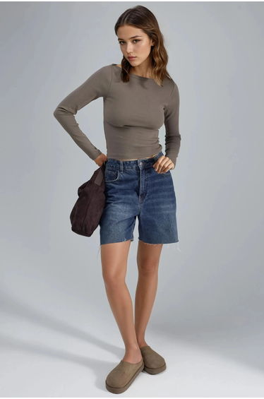 BUSEM Slim Fit Ribbed Boat Neck Blouse