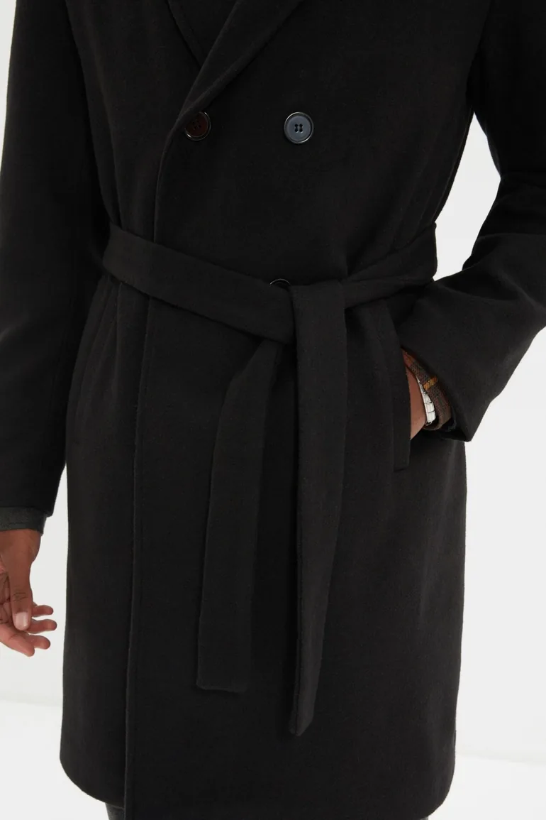 Black Regular Fit Long Coat - 4