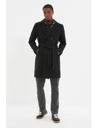 Black Regular Fit Long Coat - 3