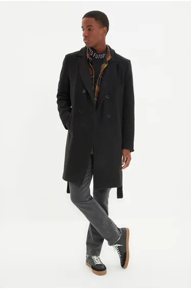 Black Regular Fit Long Coat