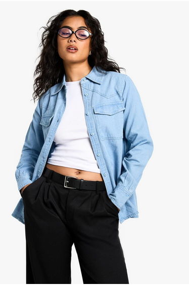 Chambray Denim Long Sleeve Shirt