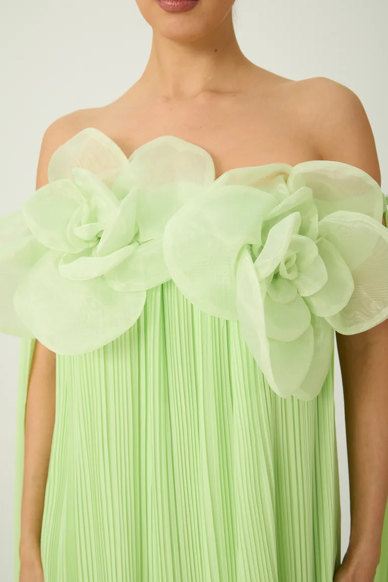 فستان سانفير شيفون أخضر طول الأرض على شكل حرف A - 1