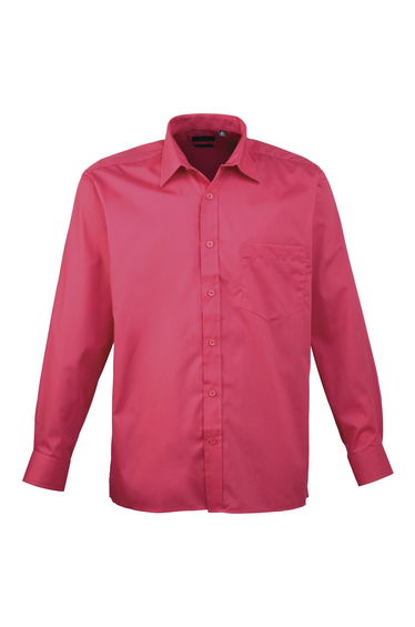 Premier Mens Long Sleeve Formal Plain Work Poplin Shirt - Hot Pink