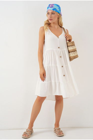 BDART V-Neck Sleeveless Mini Dress with Button Detail