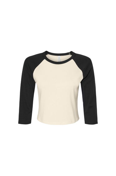 Bella + Canvas Womens/Ladies Micro-Rib Raglan 3/4 Sleeve T-Shirt - Natural/Black