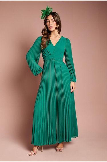 Pleated Wrap Front Dress