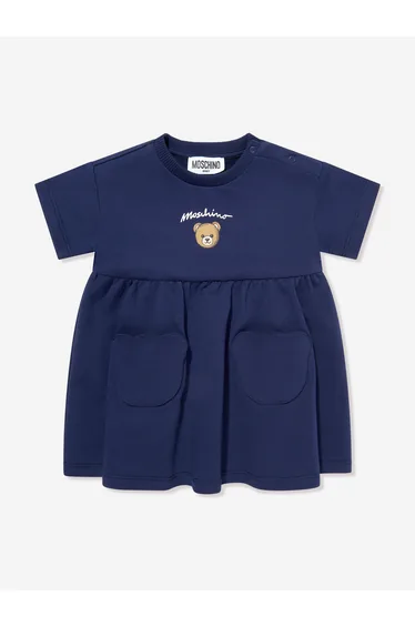 Moschino Baby Girls Bear Pocket Dress in Navy