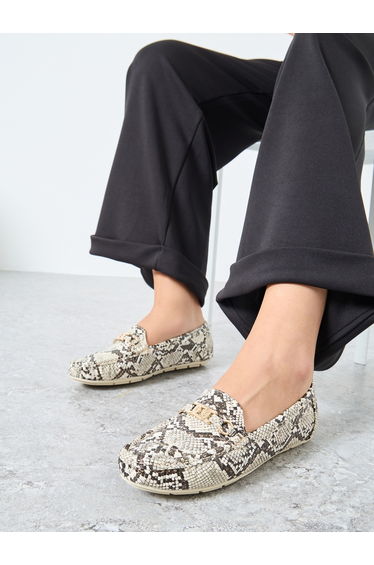 Casual Snake Print Buckle Detail Shoes