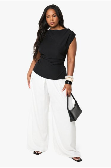 PLUS COWL FRONT ASYMETRIC TOP - black