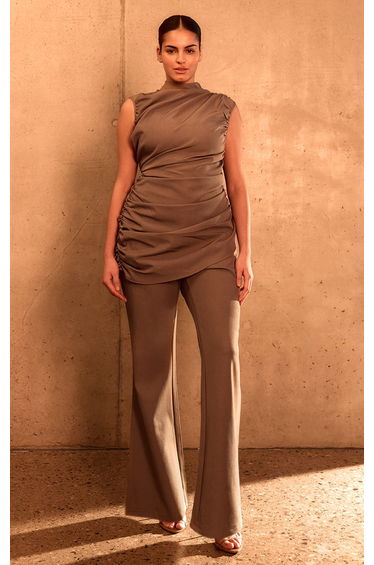 PLT Label Plus Dark Taupe Straight Leg Trousers