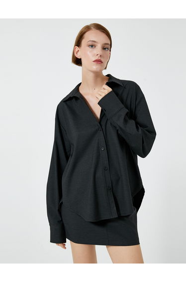 Viscose Mix Long Sleeve Buttoned Oversized Shirt