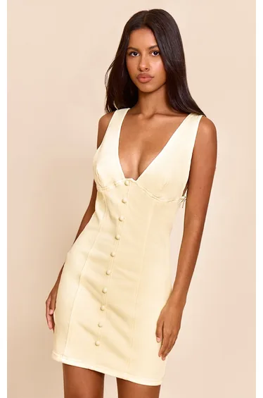 Petite Almond Button Detail Denim Mini Dress