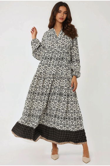 Printed Maxi Dress with Shirt Collar