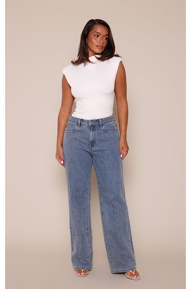 Shape Vintage Light Wash Low Rise Washed Graphic Print Wide Leg Denim Jeans