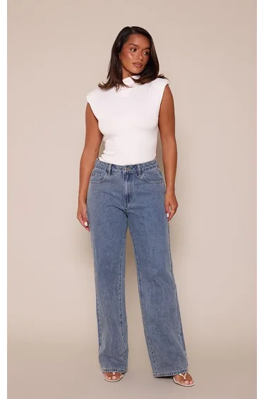 Shape Vintage Light Wash Low Rise Washed Graphic Print Wide Leg Denim Jeans