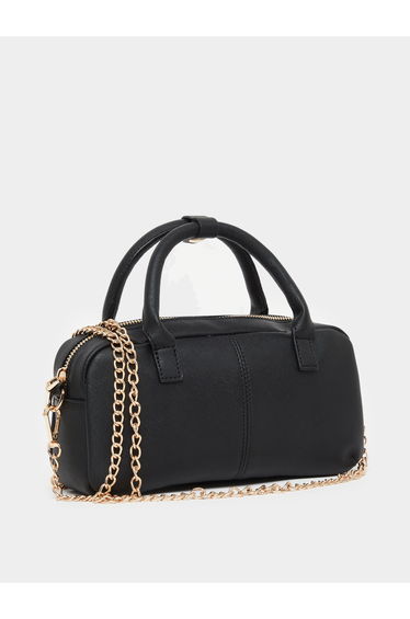 Black Barrel Bag with Gold Chain