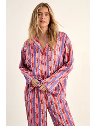 Lobster Print Satin Stripe Pajama Trouser Set - 2